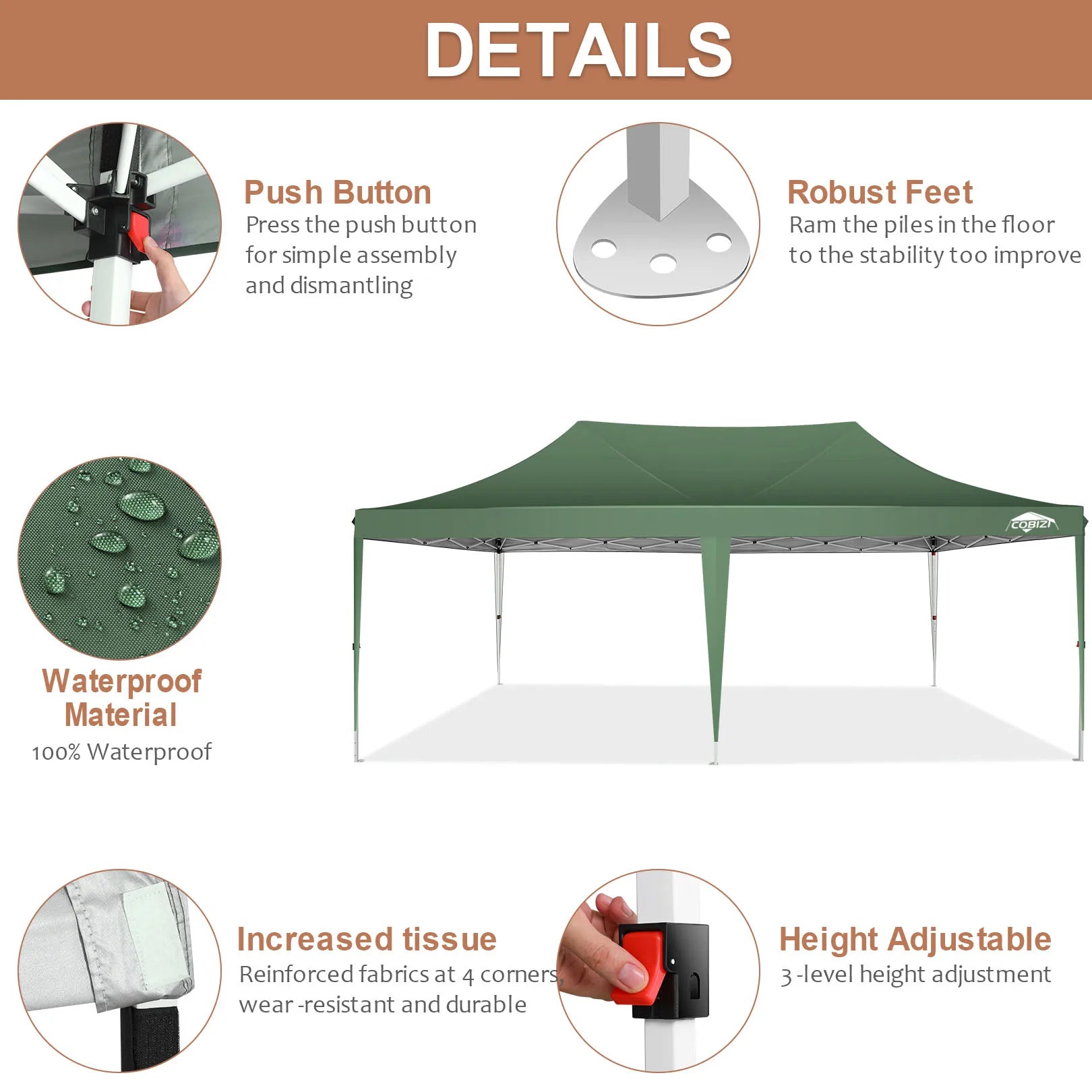 10x20ft Pop Up Canopy With 6 Sidewall Outdoor Gazebo Tent For Party Wedding Commercial Awning Sunshade Shelter With Carry Bag