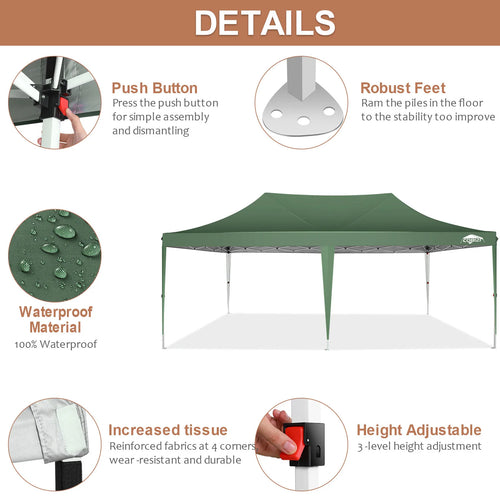 10x20ft Pop Up Canopy With 6 Sidewall Outdoor Gazebo Tent For Party Wedding Commercial Awning Sunshade Shelter With Carry Bag