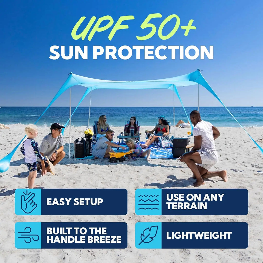 Lycra 3*3m Portable Beach Tent Sun Shelter Shade UPF50+ Pop Up Beach Canopy with 4 Sandbags for Beach Camping Picnics Backyard