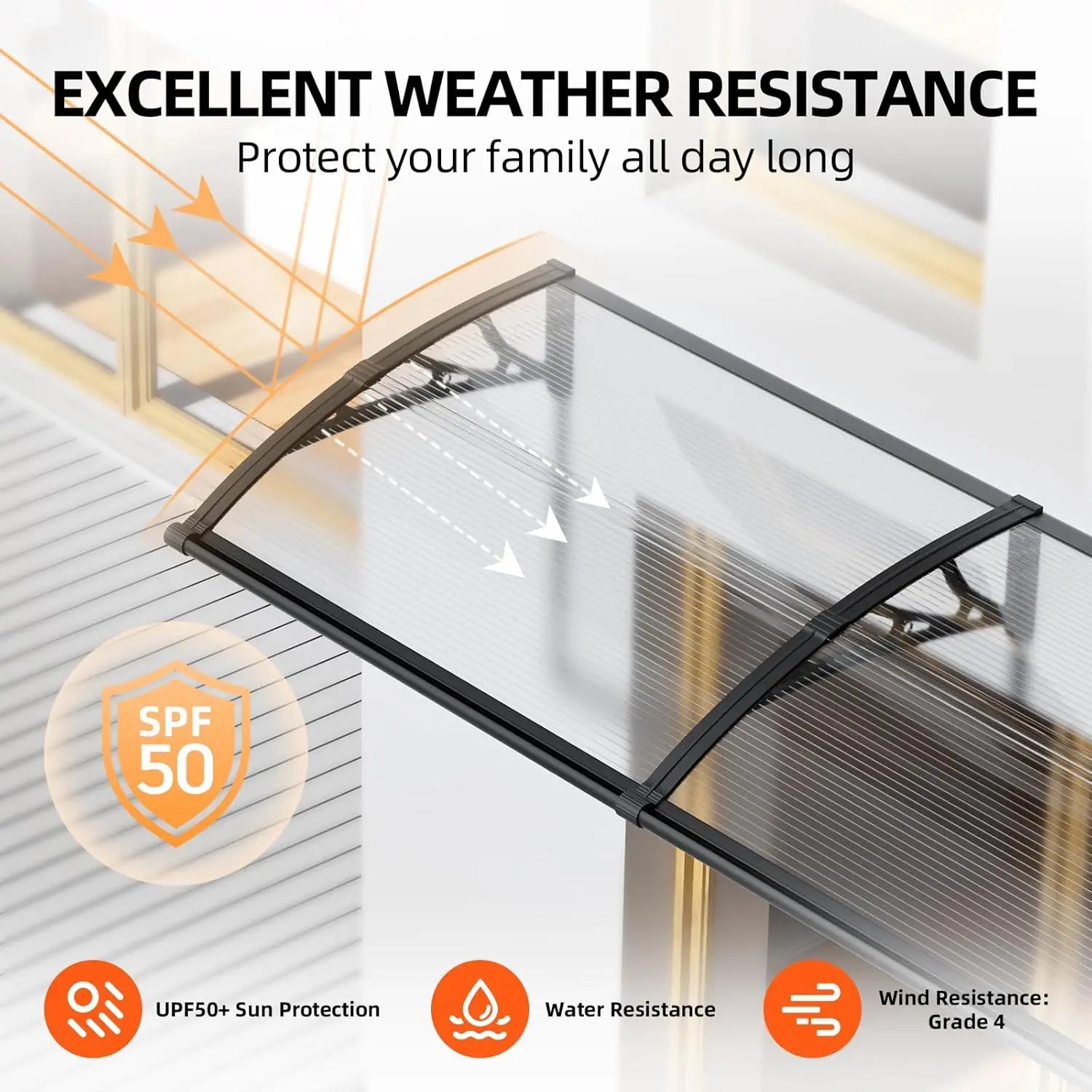 GUANSU-CN DlY Window Awning Canopy for Door with Large Drainage Grooves Outdoor Sun Cover UV Rain Snow Sunlight Protection