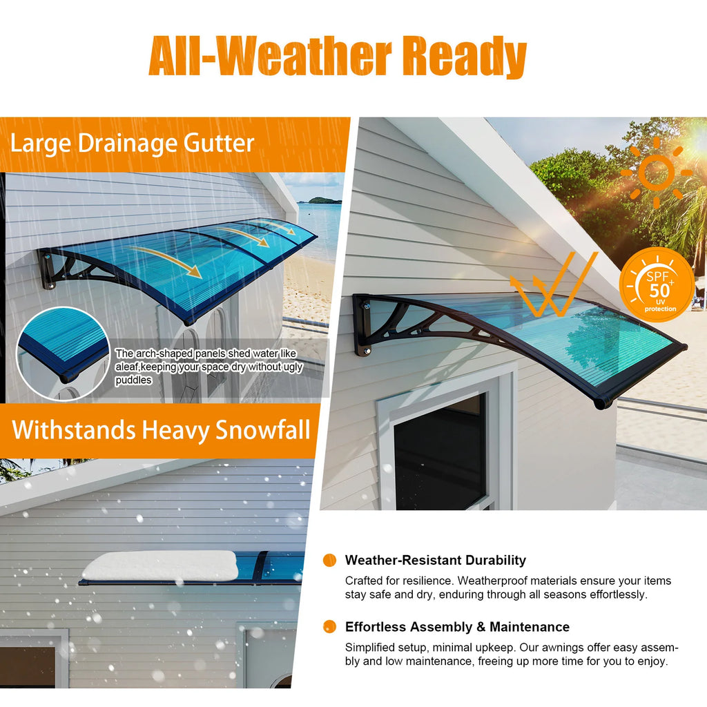 Awning Canopy for Door Window UV Rain Snow Sunlight Protection Polycarbonate Hollow Sheet Outdoor canopy Easy Install