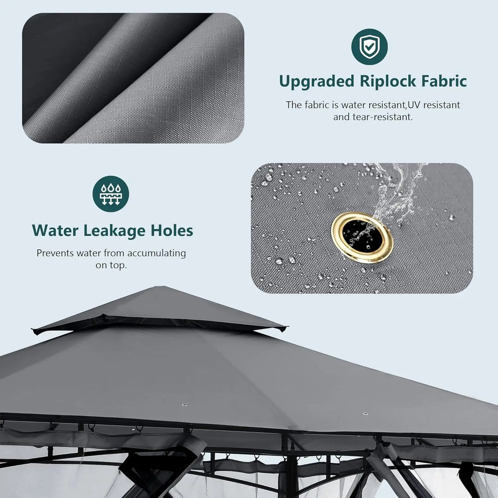 Outdoor Garden Gazebo for Patios with Stable Steel Frame and Netting Walls (9x9,Dark Gray), Customized