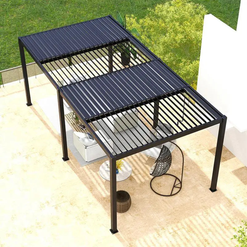 Aluminum Louvered Pergola 10x19ft Outdoor Shade Structure with Adjustable Louvers for Patio, Garden, Deck